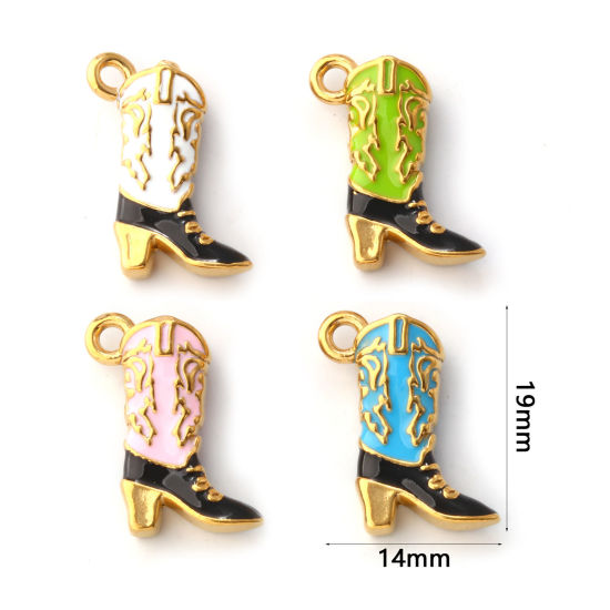 Bild von Umweltfreundliche PVD-Vakuumbeschichtung 304 Edelstahl West-Cowboy Charms 18K Vergoldet Emaille Stiefel 3D 19mm x 14mm