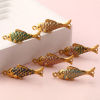 Picture of Eco-friendly PVD Vacuum Plating 304 Stainless Steel Ocean Jewelry Connectors Charms Pendants 18K Gold Plated Enamel Fish Animal Pearlized 3.8cm x 1.3cm