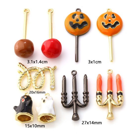 Immagine di 1 Pz Ottone Halloween Ciondoli Pendenti Multicolore Smalto Leccalecca Candela