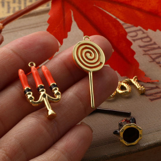 Immagine di 1 Pz Ottone Halloween Ciondoli Pendenti Multicolore Smalto Leccalecca Candela