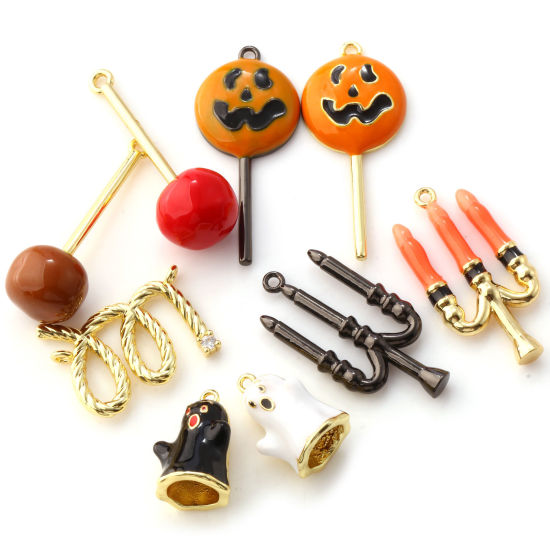 Immagine di 1 Pz Ottone Halloween Ciondoli Pendenti Multicolore Smalto Leccalecca Candela