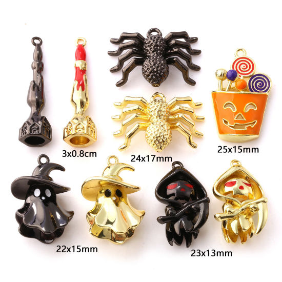 Immagine di 1 Pz Ottone Halloween Ciondoli Pendenti Multicolore Smalto Ragno Halloween Fantasma