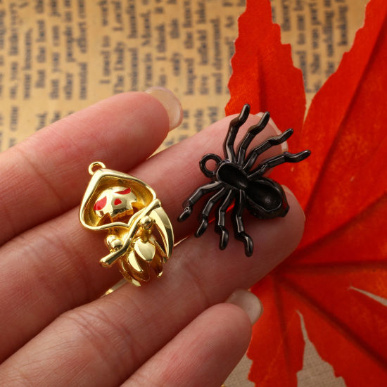 Immagine di 1 Pz Ottone Halloween Ciondoli Pendenti Multicolore Smalto Ragno Halloween Fantasma
