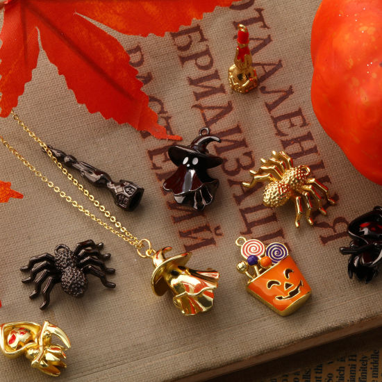 Immagine di 1 Pz Ottone Halloween Ciondoli Pendenti Multicolore Smalto Ragno Halloween Fantasma