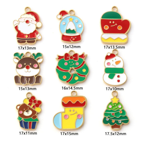 Immagine di 1 Pz Placcatura Sottovuoto PVD Ecologica 304 Acciaio Inossidabile Natale Ciondoli 18K Vero Oro Placcato Smalto