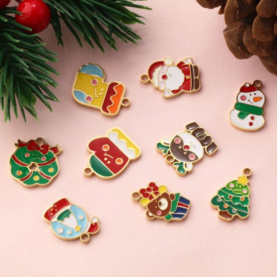 Immagine di 1 Pz Placcatura Sottovuoto PVD Ecologica 304 Acciaio Inossidabile Natale Ciondoli 18K Vero Oro Placcato Smalto