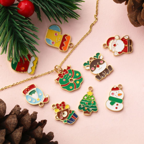 Immagine di 1 Pz Placcatura Sottovuoto PVD Ecologica 304 Acciaio Inossidabile Natale Ciondoli 18K Vero Oro Placcato Smalto