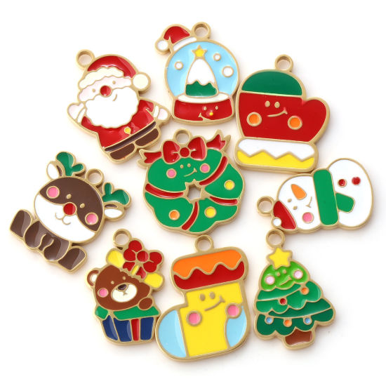 Immagine di 1 Pz Placcatura Sottovuoto PVD Ecologica 304 Acciaio Inossidabile Natale Ciondoli 18K Vero Oro Placcato Smalto