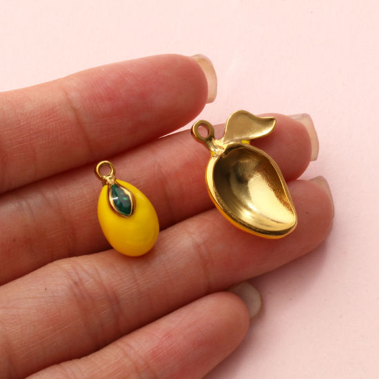 Immagine di 2 Pz Placcatura Sottovuoto PVD Ecologica 304 Acciaio Inossidabile Ciondoli 18K Vero Oro Placcato Smalto