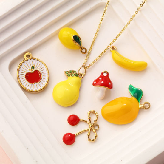 Immagine di 2 Pz Placcatura Sottovuoto PVD Ecologica 304 Acciaio Inossidabile Ciondoli 18K Vero Oro Placcato Smalto