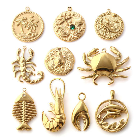 Picture of Eco-friendly PVD Vacuum Plating 304 Stainless Steel Ocean Jewelry Charms 18K Real Gold Plated