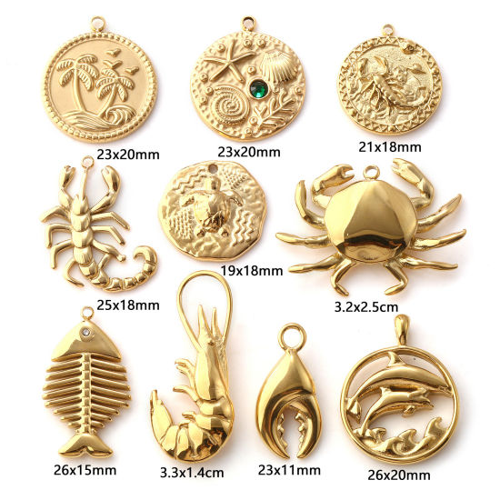 Immagine di 1 Pz Placcatura Sottovuoto PVD Ecologica 304 Acciaio Inossidabile Gioielli Oceanici Ciondoli 18K Vero Oro Placcato