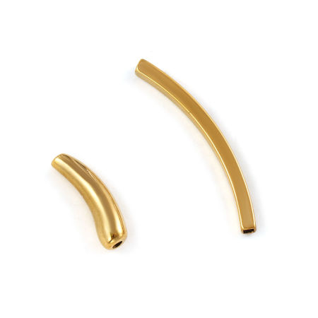 Eco-friendly PVD Vacuum Plating 304 Stainless Steel Beads For DIY Jewelry Making 18K Real Gold Plated Curved Tube