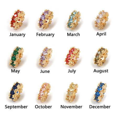 2 Unidades Respetuoso del Medio Ambiente Latón Piedra de Nacimiento Perlas Espaciadoras para Hacer Pulseras DIY Hallazgos para Hacer Joyas 18K Oro Real Chapado Ronda Multicolor Circón Artificial 8mm Diámetro, Agujero: Aprox 3.5mm