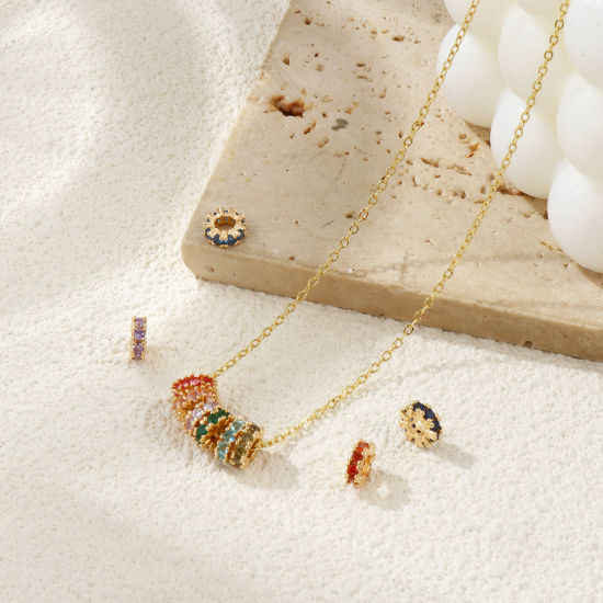 Immagine di 2 Pz Ecologico Ottone Pietre Nascita Perline Distanziatrici per Gioielli Fai-da-te che Fanno Risultati 18K Vero Oro Placcato Tondo Multicolore Cubic Zirconiae 8mm Dia., Buco: Circa 3.5mm