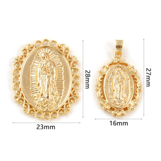 Bild von Umweltfreundlich Messing Religiös Charms 18K Echtgold plattiert Oval Heilige Maria Mutter Gottes Doppelseitig
