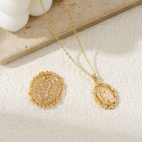 Bild von Umweltfreundlich Messing Religiös Charms 18K Echtgold plattiert Oval Heilige Maria Mutter Gottes Doppelseitig