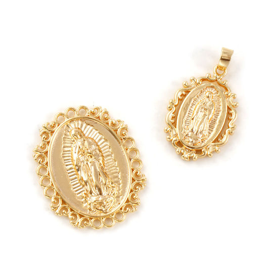 Bild von Umweltfreundlich Messing Religiös Charms 18K Echtgold plattiert Oval Heilige Maria Mutter Gottes Doppelseitig