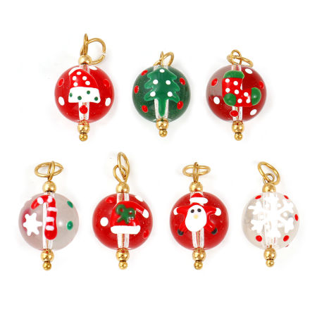 Eco-friendly PVD Vacuum Plating 304 Stainless Steel & Resin Christmas Charms 18K Gold Plated Enamel Ball 25mm x 12mm