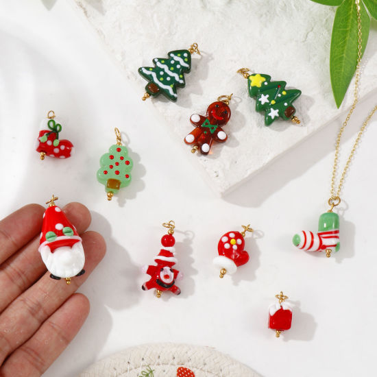 Immagine di 1 Pz Placcatura Sottovuoto PVD Ecologica 304 Acciaio Inossidabile & Resina Natale Ciondoli Placcato Oro 18K