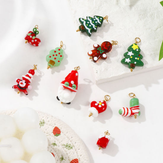 Immagine di 1 Pz Placcatura Sottovuoto PVD Ecologica 304 Acciaio Inossidabile & Resina Natale Ciondoli Placcato Oro 18K