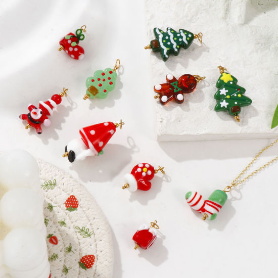 Immagine di 1 Pz Placcatura Sottovuoto PVD Ecologica 304 Acciaio Inossidabile & Resina Natale Ciondoli Placcato Oro 18K