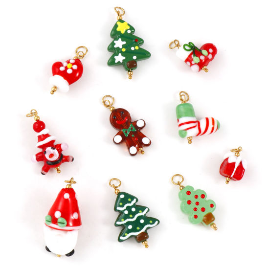 Immagine di 1 Pz Placcatura Sottovuoto PVD Ecologica 304 Acciaio Inossidabile & Resina Natale Ciondoli Placcato Oro 18K