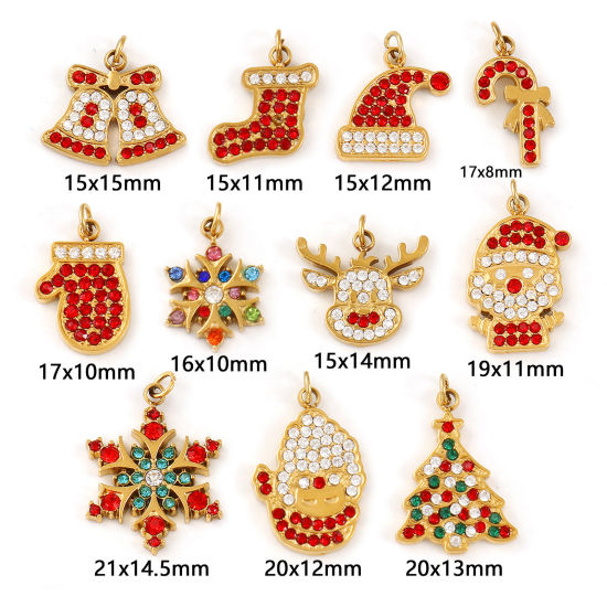 Изображение 1 ШТ Экологичное вакуумное PVD-покрытие 304 Нержавеющая Сталь & Циркон Рождество Подвески 18K настоящее золото с покрытием