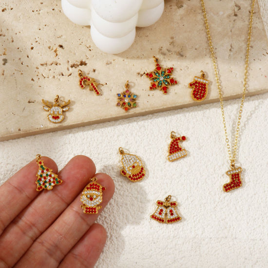 Изображение 1 ШТ Экологичное вакуумное PVD-покрытие 304 Нержавеющая Сталь & Циркон Рождество Подвески 18K настоящее золото с покрытием