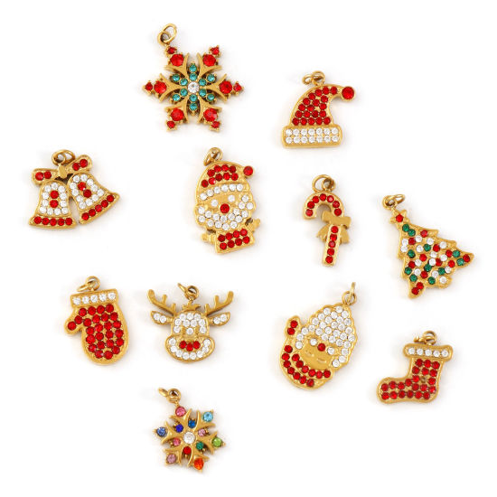 Изображение 1 ШТ Экологичное вакуумное PVD-покрытие 304 Нержавеющая Сталь & Циркон Рождество Подвески 18K настоящее золото с покрытием