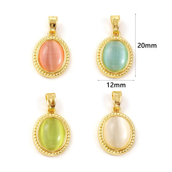 Immagine di 2 Pz Ottone & Resina Ciondoli Pendenti Placcato Oro 18K Ovale Imitazione di occhio di gatto 20mm x 12mm