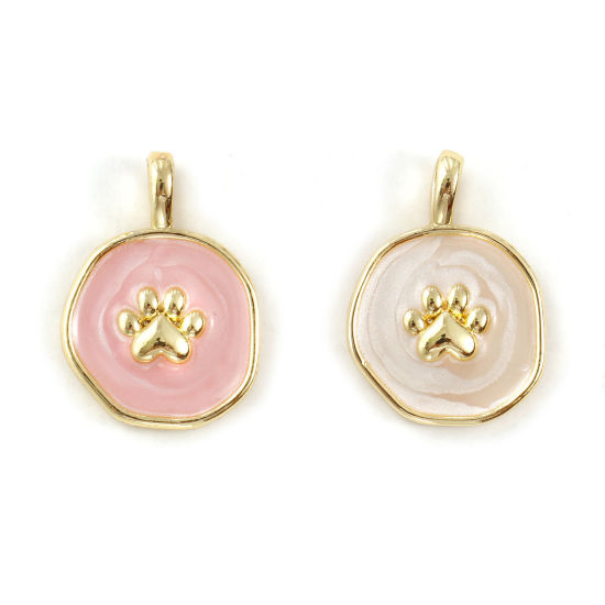 Immagine di 2 Pz Ecologico Ottone Memoriale dell'animale Ciondoli 18K Vero Oro Placcato Smalto Irregolare Orma di Zampa Madreperla 19.5mm x 14mm