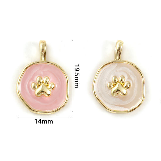 Immagine di 2 Pz Ecologico Ottone Memoriale dell'animale Ciondoli 18K Vero Oro Placcato Smalto Irregolare Orma di Zampa Madreperla 19.5mm x 14mm