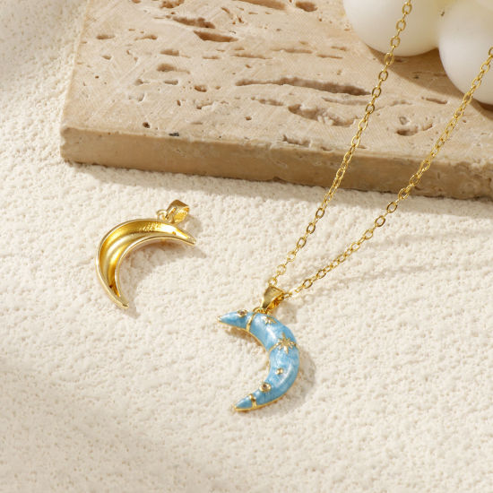 Изображение 2 ШТ Экологичный Латунь галактика Подвески 18K настоящее золото с покрытием С Эмалью Луна половина Звезда Перлитный Прозрачный Искусственный Циркон 24мм x 12мм