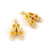 Picture of Eco-friendly Brass Clothes Charm Pendant 18K Real Gold Plated Enamel Ballet Shoes Pearlized Clear Cubic Zirconia 25mm x 15mm