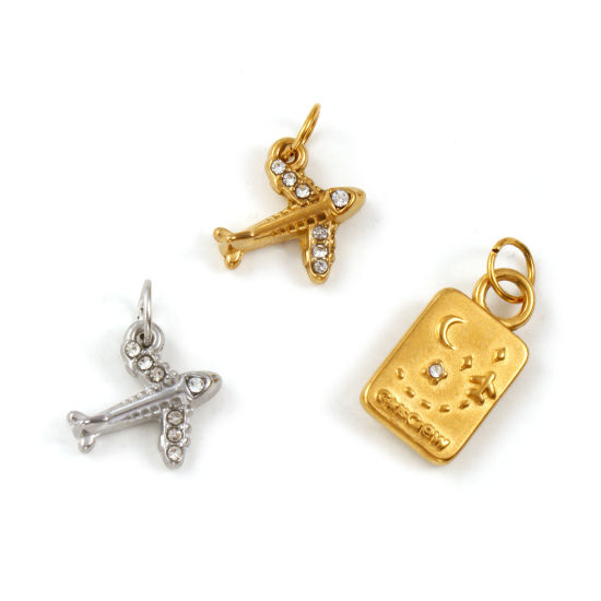Picture of Eco-friendly 304 Stainless Steel Travel Charms Multicolor Clear Rhinestone