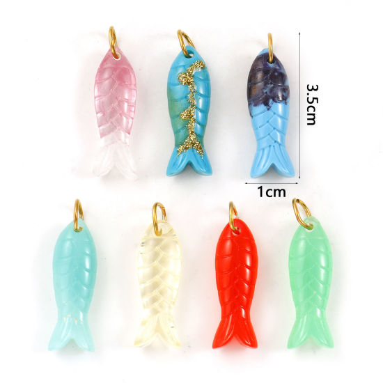 Изображение 1 ШТ Экологичное вакуумное PVD-покрытие 304 Нержавеющеая Сталь И Смолы Морские Украшения Подвески 18K настоящее золото с покрытием Рыба Трехмерный 3.5см x 1см