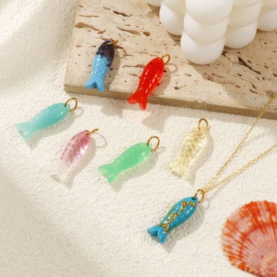 Изображение 1 ШТ Экологичное вакуумное PVD-покрытие 304 Нержавеющеая Сталь И Смолы Морские Украшения Подвески 18K настоящее золото с покрытием Рыба Трехмерный 3.5см x 1см