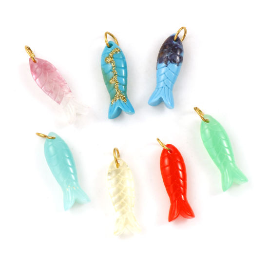 Изображение 1 ШТ Экологичное вакуумное PVD-покрытие 304 Нержавеющеая Сталь И Смолы Морские Украшения Подвески 18K настоящее золото с покрытием Рыба Трехмерный 3.5см x 1см