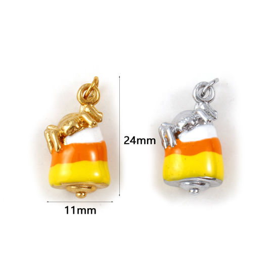 Bild von Umweltfreundlich 304 Edelstahl Halloween Charms Bunt Emaille Kuchen Halloween Spinne 3D 24mm x 11mm