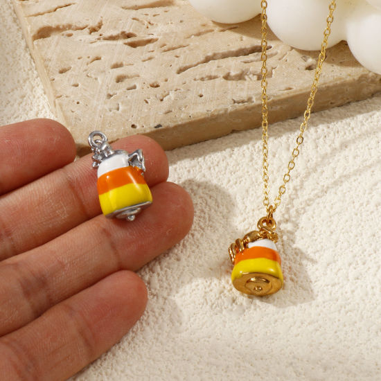 Bild von Umweltfreundlich 304 Edelstahl Halloween Charms Bunt Emaille Kuchen Halloween Spinne 3D 24mm x 11mm