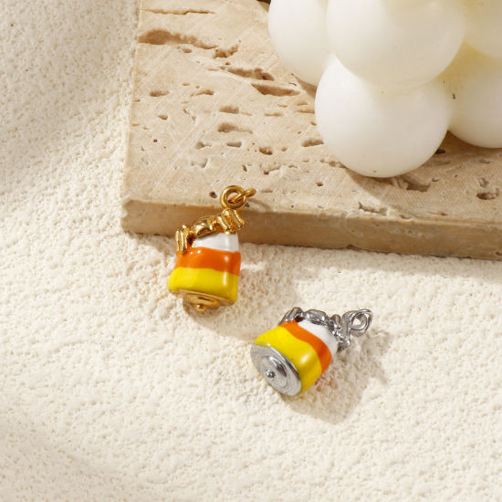 Bild von Umweltfreundlich 304 Edelstahl Halloween Charms Bunt Emaille Kuchen Halloween Spinne 3D 24mm x 11mm