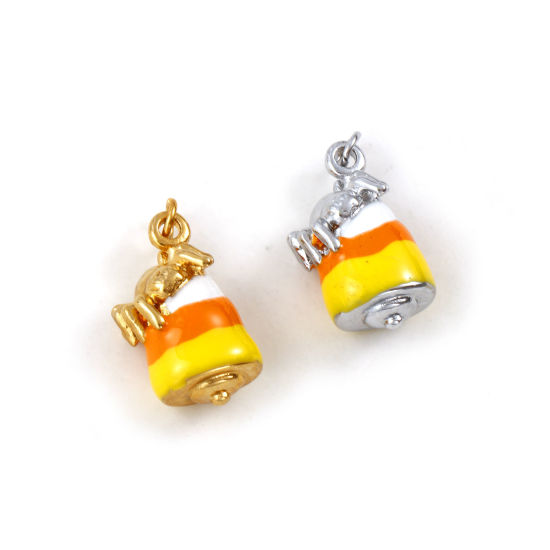 Bild von Umweltfreundlich 304 Edelstahl Halloween Charms Bunt Emaille Kuchen Halloween Spinne 3D 24mm x 11mm