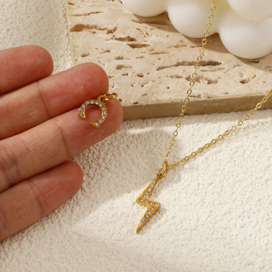 Изображение 1 ШТ Экологичное вакуумное PVD-покрытие 304 Нержавеющая Сталь Подвески 18K настоящее золото с покрытием Прозрачный Искусственный Циркон