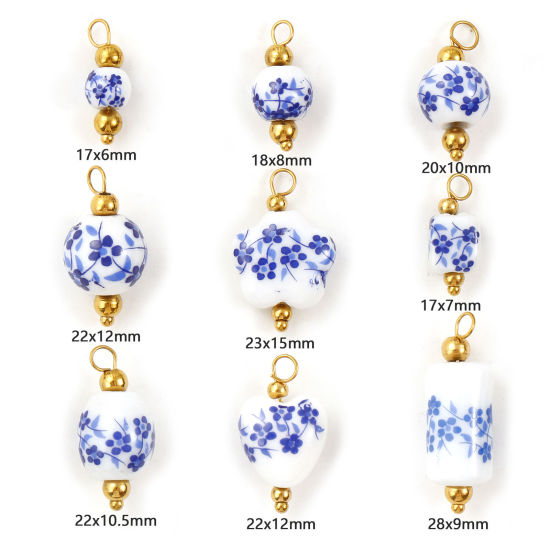 Bild von Umweltfreundlich 304 Edelstahl & Keramik Charms 18K Vergoldet Geometrie Blumenmuster