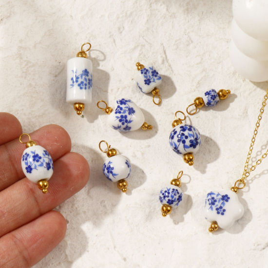 Bild von Umweltfreundlich 304 Edelstahl & Keramik Charms 18K Vergoldet Geometrie Blumenmuster