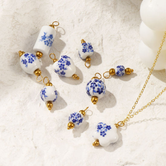 Bild von Umweltfreundlich 304 Edelstahl & Keramik Charms 18K Vergoldet Geometrie Blumenmuster