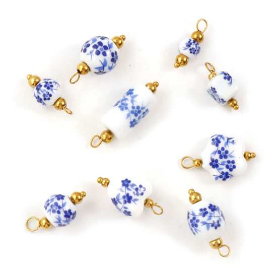 Bild von Umweltfreundlich 304 Edelstahl & Keramik Charms 18K Vergoldet Geometrie Blumenmuster