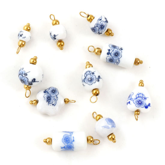 Immagine di 2 Pz Ecologico 304 Acciaio Inossidabile & Ceramica Ciondoli Placcato Oro 18K Geometrica Fiore di Susina