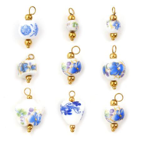 Eco-friendly 304 Stainless Steel & Ceramic Charms 18K Gold Plated Geometric Orchid Flower